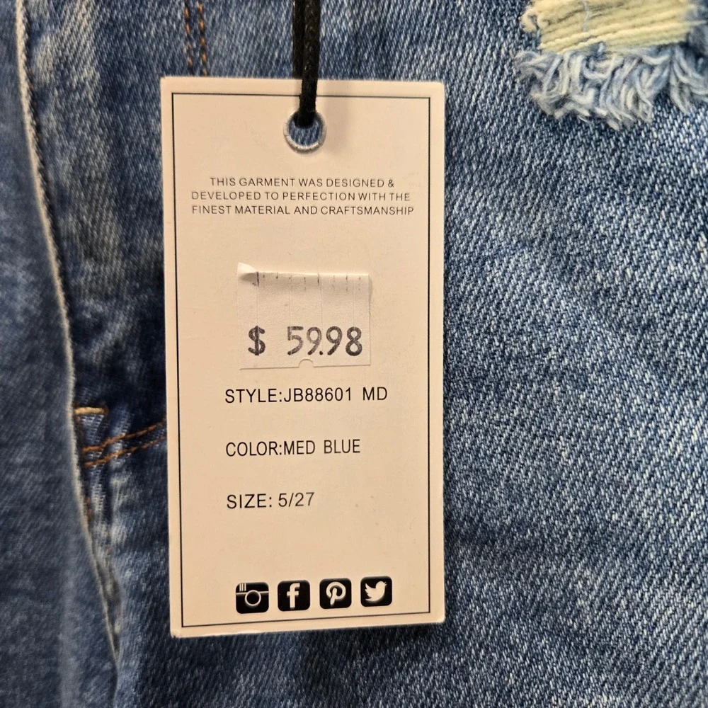 Judy Blue High Waist Side Distressed Straight Leg Jeans Medium Blue 5/27 - Picture 3 of 10